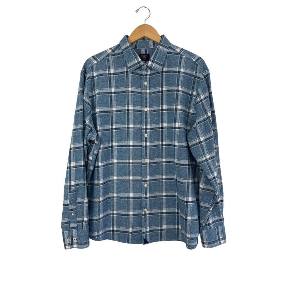 UNTUCKit Salentino Flannel Shirt Men's XXL Blue Plaid Regular Fit 100% Cotton